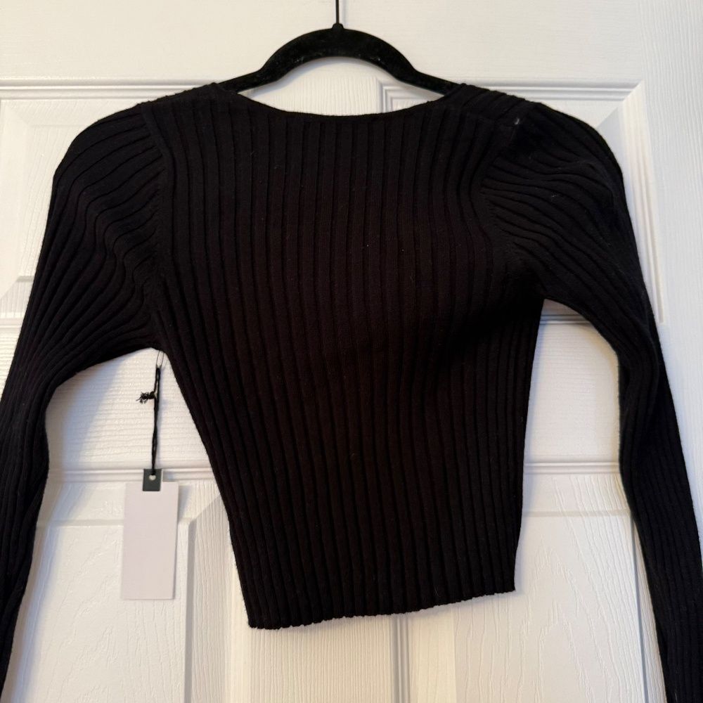 ASTR THE LABEL Black Ribbed Cardigan with Pearls - Picture 4 of 5